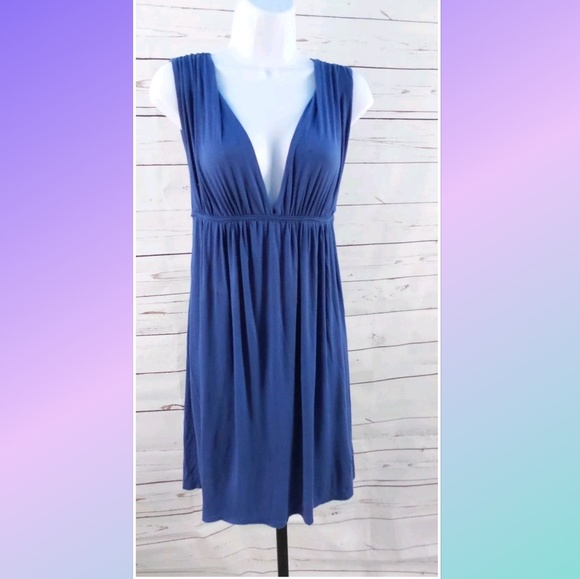 21 Dresses & Skirts - Deep V-Neck Long Blue Short Dress